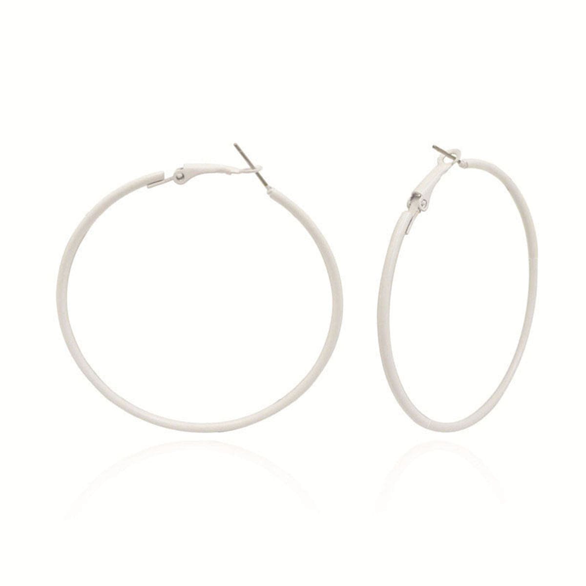 White Enamel & Silvertone Hoop Earrings