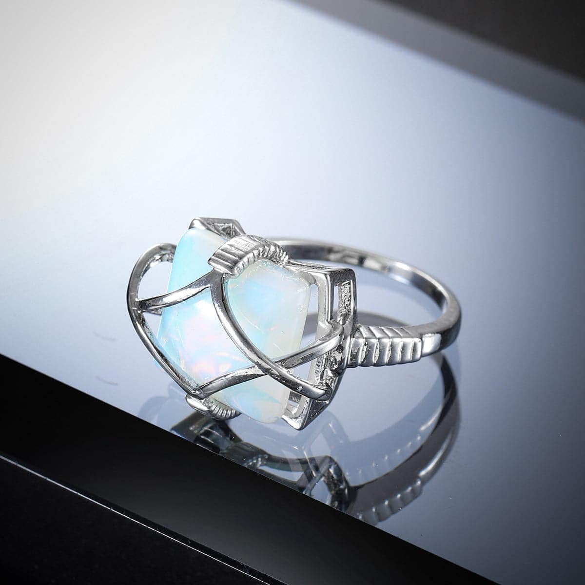 Quartz & Silvertone Wire-Wrapped Ring