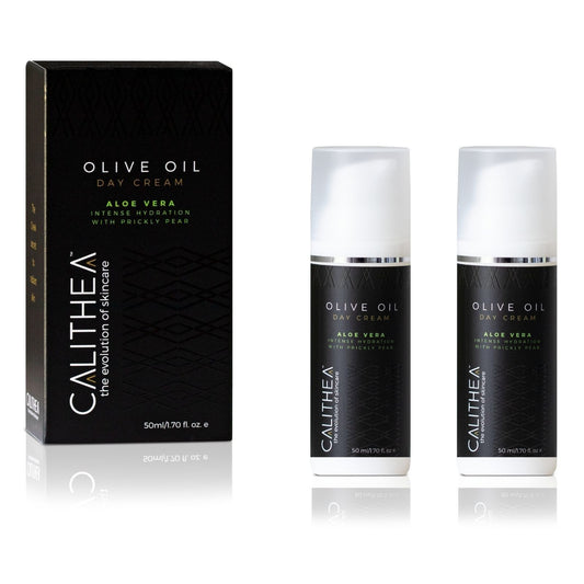 Calithea Skincare Olive Oil Day Cream w/Aloe Vera & Prickly Pear: 97% Natural Content - 2 Pack