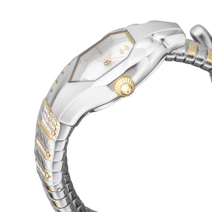 Just CAVALLI Women Watch, Silver Color Case, Silver Dial, Two Tone Silver & Gold Color Stainless Steel Metal Bracelet, 2 Hands, 3 Atm