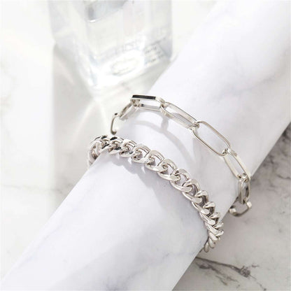 Silvertone Cable Chain Anklet & Curb Chain Anklet