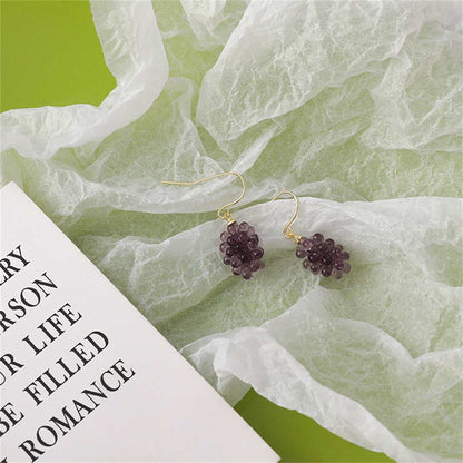 Purple Transparent Resin & Goldtone Grape Bunch Drop Earrings