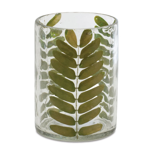 Melrose International Dried Leaf Glass Candle Holder (Set of 3)