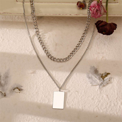 Silvertone Rectangle Layered Pendant Necklace