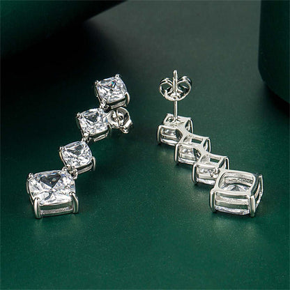 Clear Crystal & Silvertone Cushion-Cut Drop Earrings