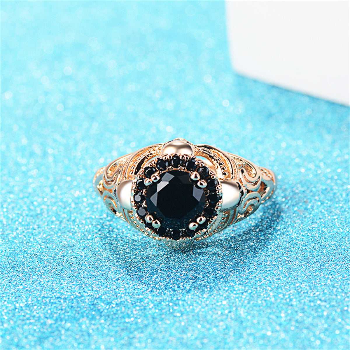 Black Crystal & Cubic Zirconia Goldtone Skull Ring-2