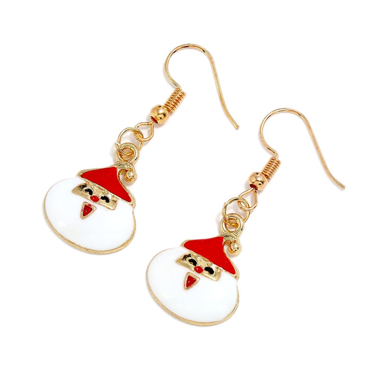 White & Goldtone Santa Claus Drop Earrings