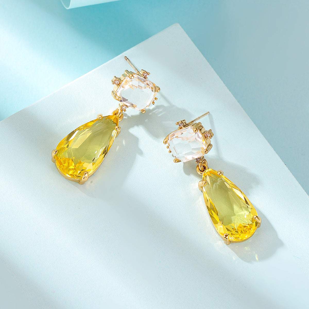 Yellow Crystal & Cubic Zirconia Goldtone Rectangle Drop Earrings