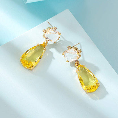 Yellow Crystal & Cubic Zirconia Goldtone Rectangle Drop Earrings