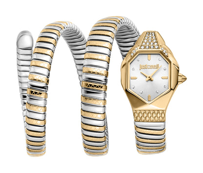 Just CAVALLI Women Watch, Two Tone Silver & Gold Color Case, Silver Dial, Two Tone Silver & Gold Color Metal Bracelet, 2 Hands, 3 Atm