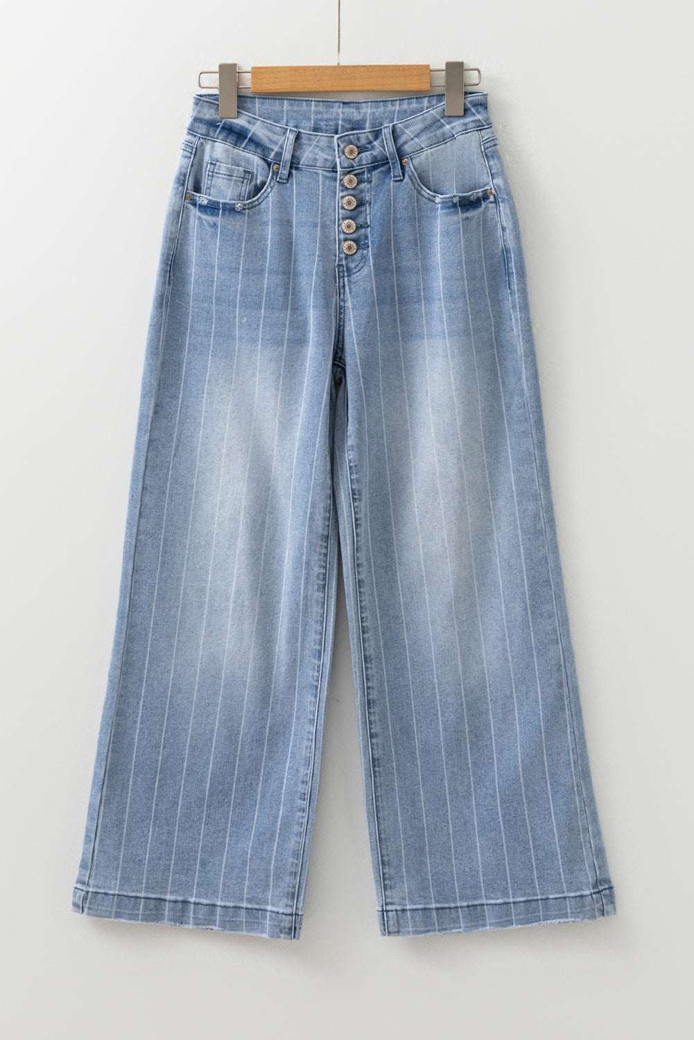 Sofia Pinstripe Wide Leg Jeans - Beau Blue / 12