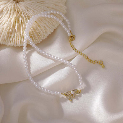 Pearl & Cubic Zirconia Goldtone Pavé Bow Necklace