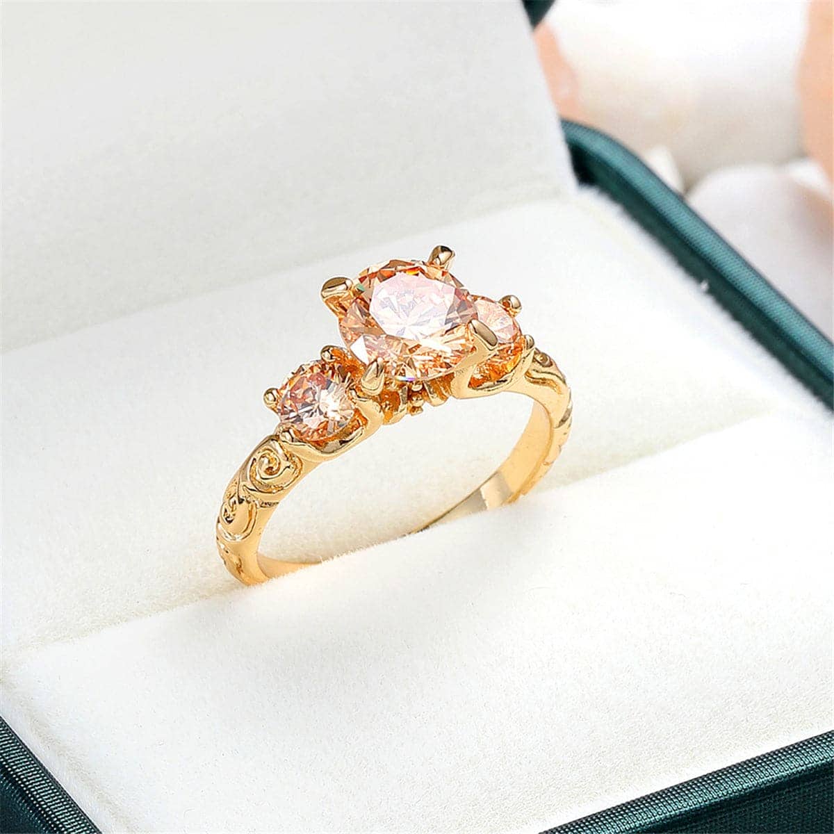 Champagne Crystal & Goldtone Ring
