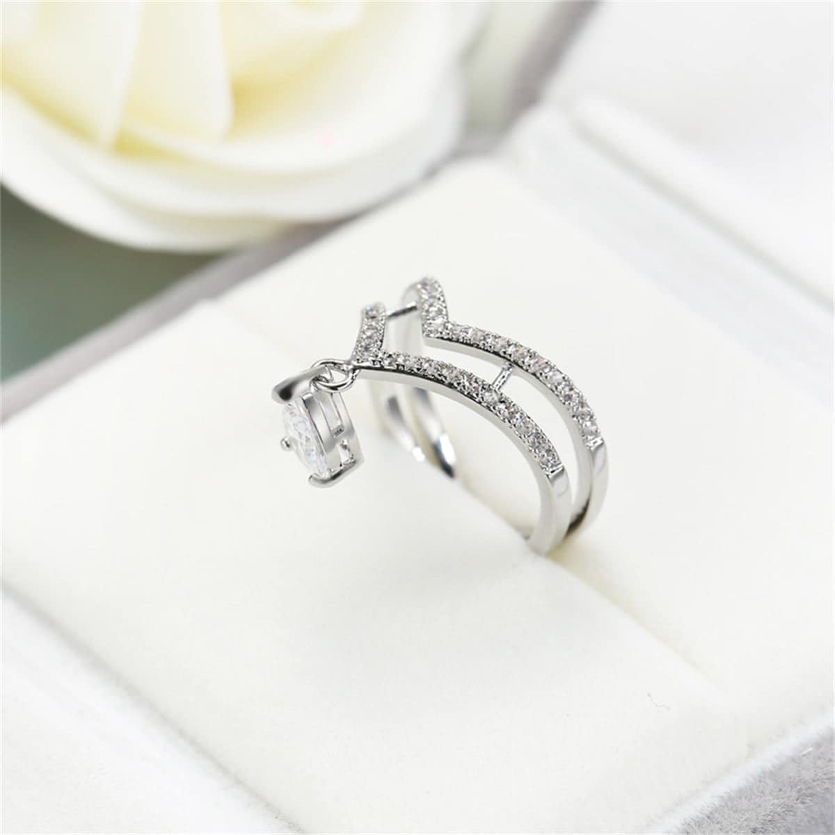 Crystal & Cubic Zirconia Drop Charm Ring