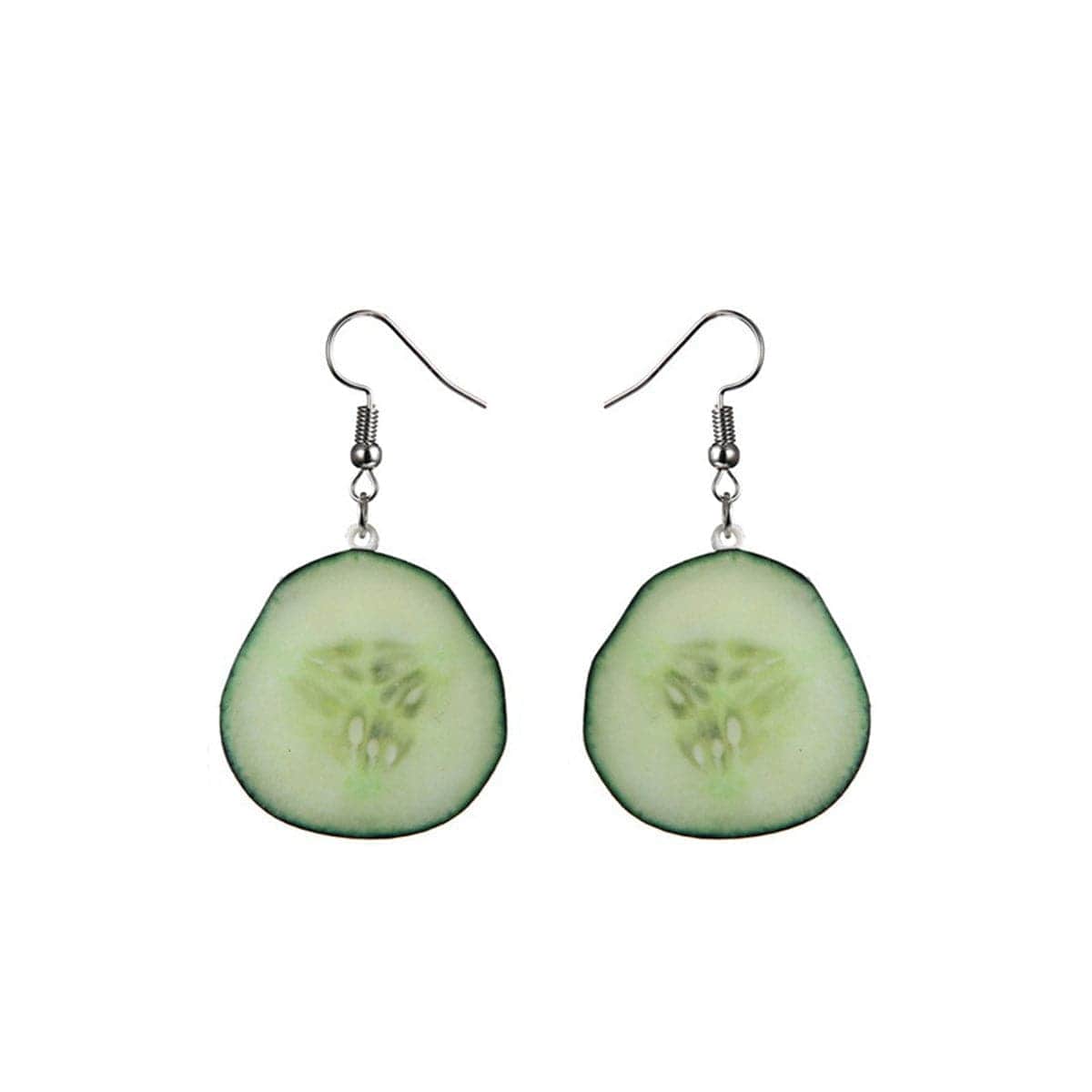 Green Acrylic & Silvertone Cucumber Drop Earrings