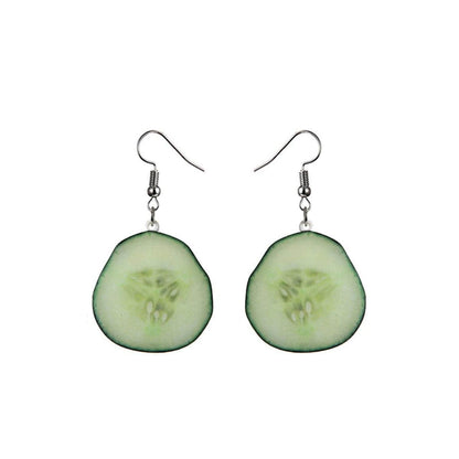 Green Acrylic & Silvertone Cucumber Drop Earrings