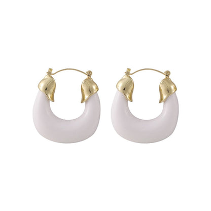 White Enamel & Goldtone U-Shape Huggie Earrings
