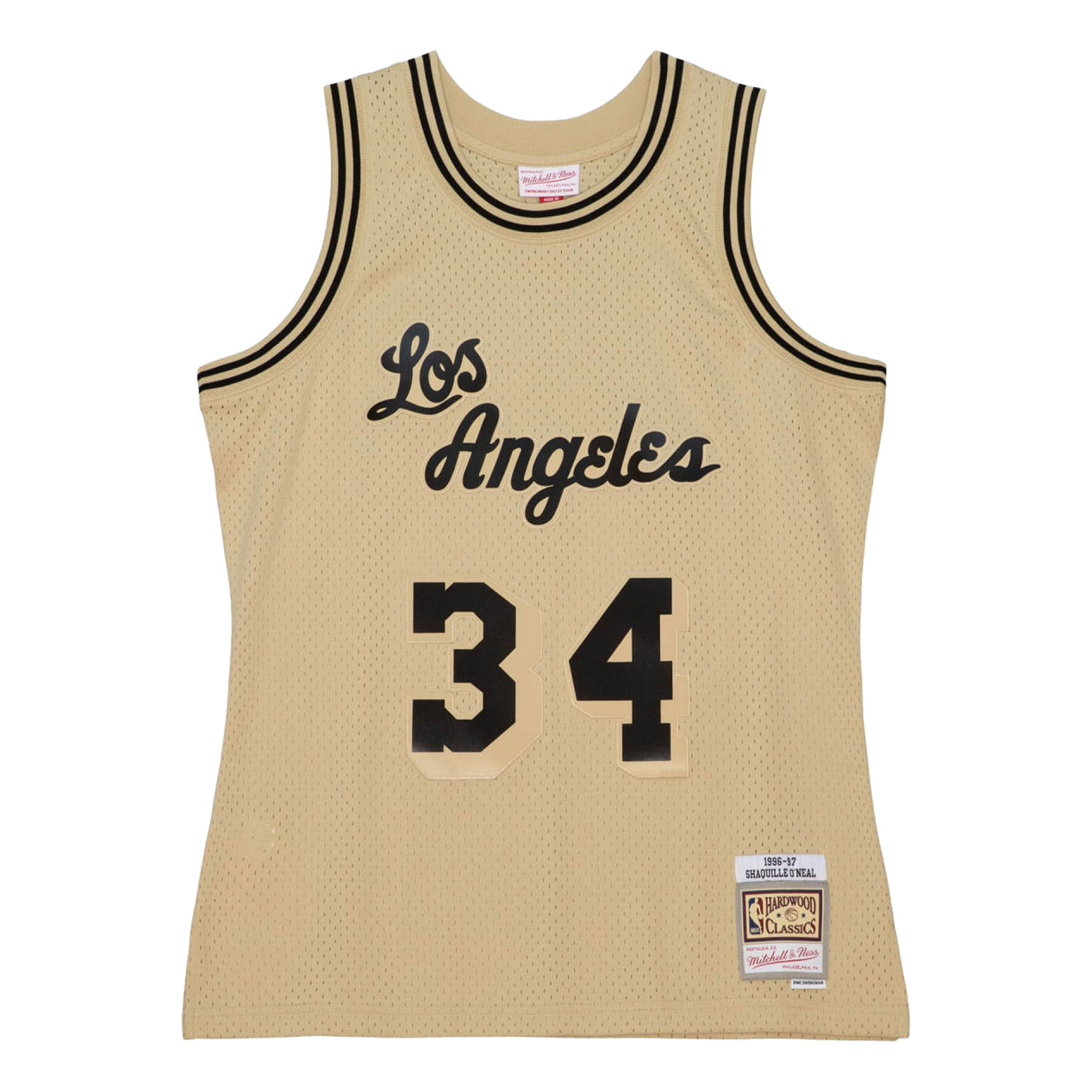 Men's Mitchell & Ness Khaki Black Swingman Jersey Lakers 1996 Shaquille O'Neal