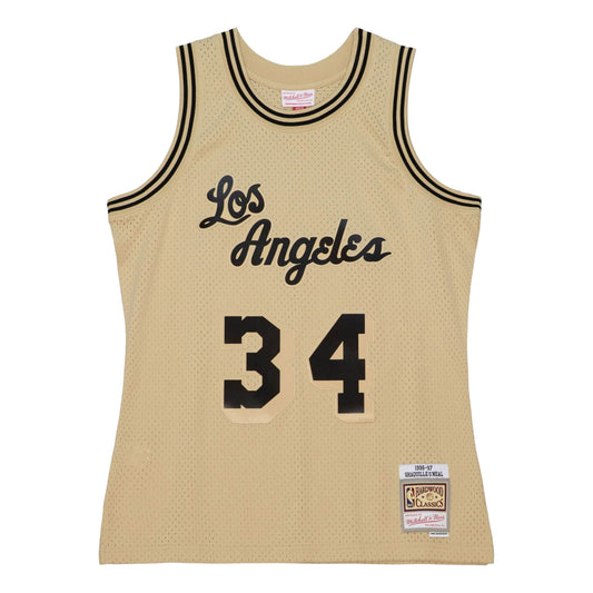 Men's Mitchell & Ness Khaki Black Swingman Jersey Lakers 1996 Shaquille O'Neal