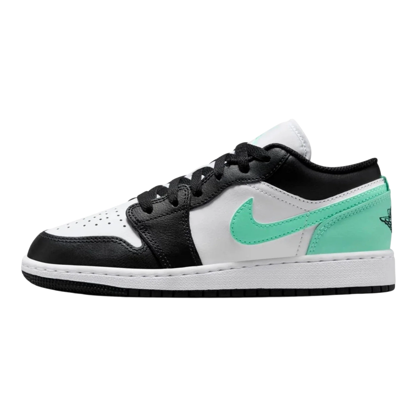 Nike Air Jordan 1 Low Big Kids' (GS) Sneakers — White, Black & Green Glow Low-Top