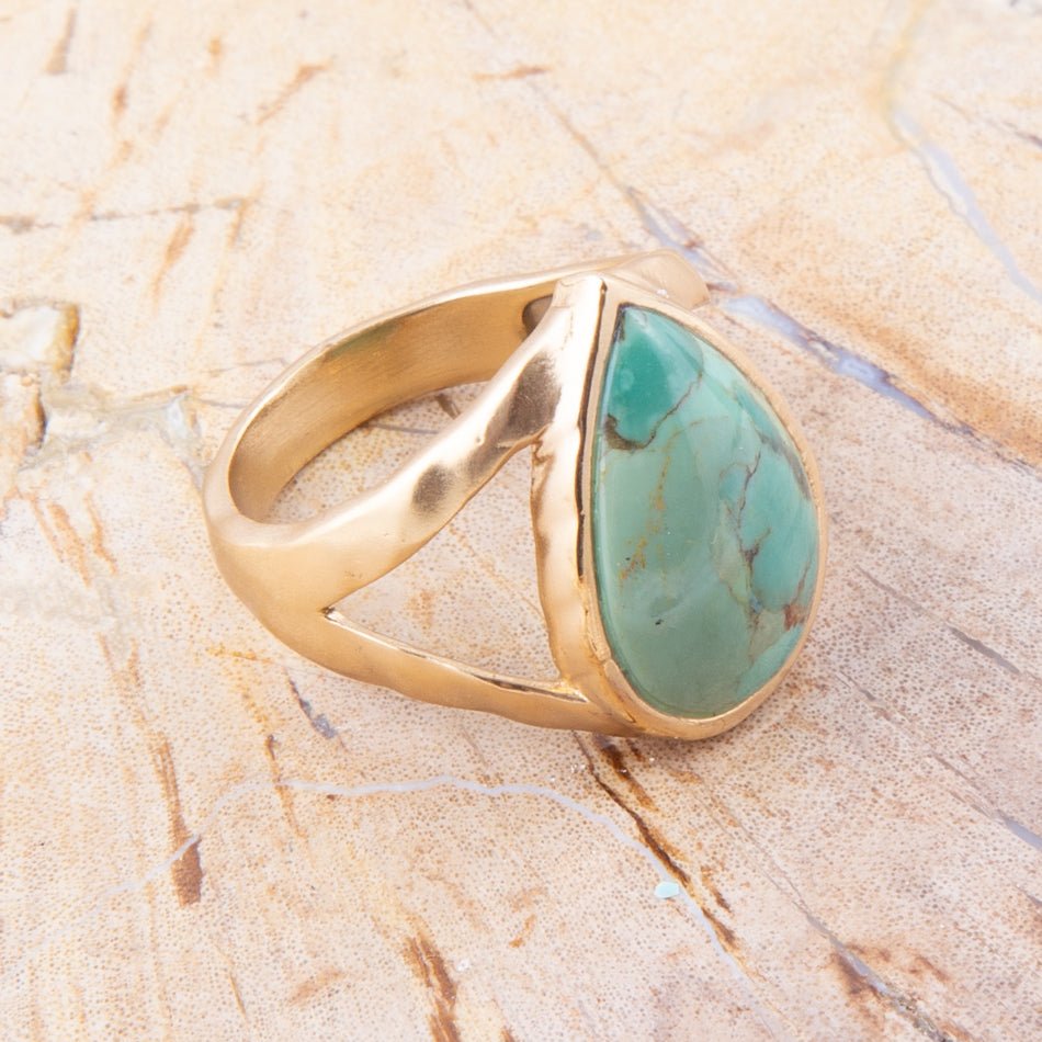 Maisy Blue Turquoise Golden Teardrop Ring