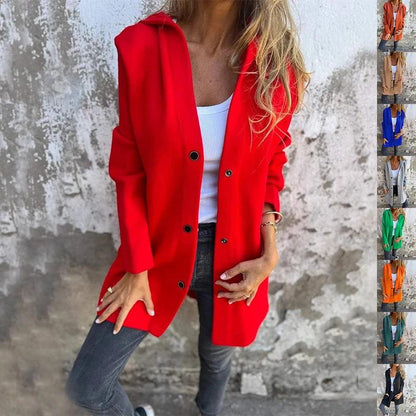 MANDOTOS Hooded Cardigan Single-Breasted Loose Red Jacket