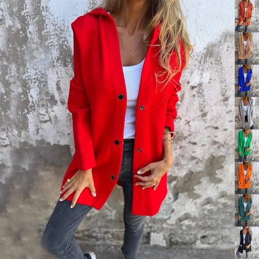 MANDOTOS Hooded Cardigan Single-Breasted Loose Red Jacket