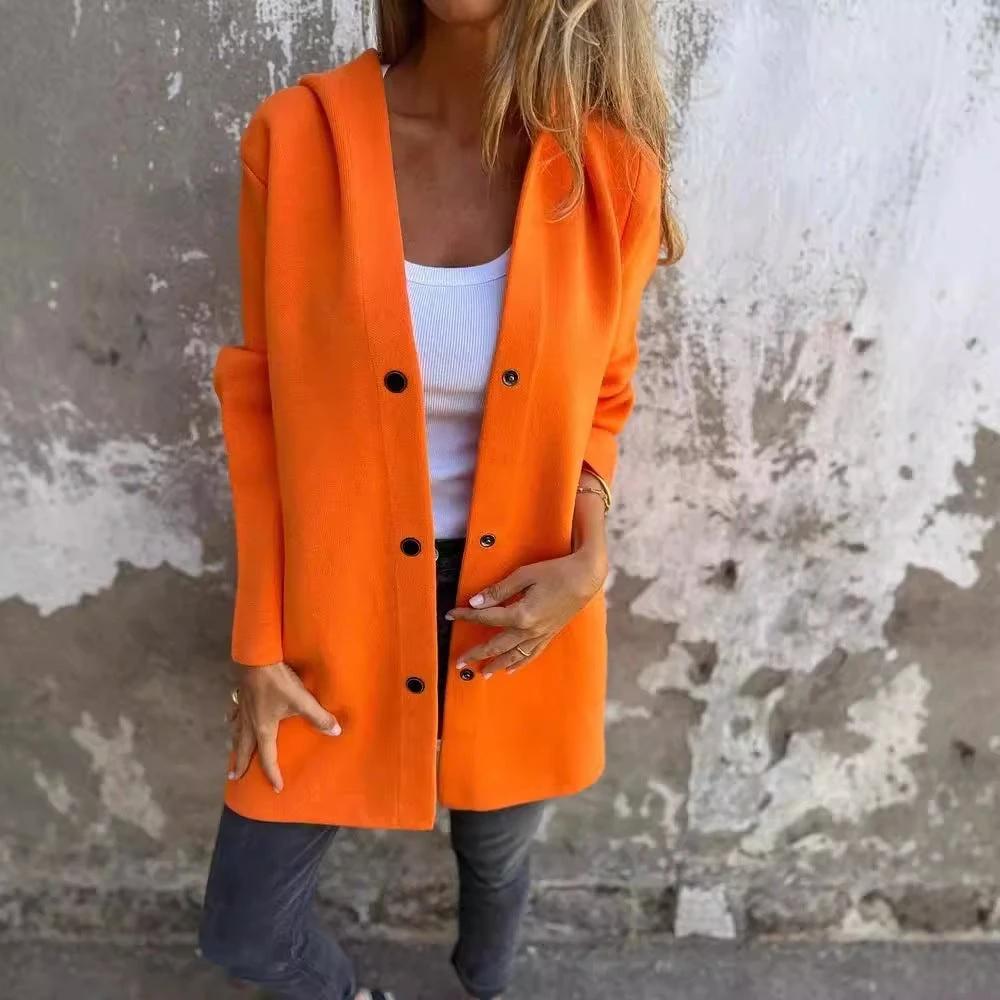 MANDOTOS Hooded Cardigan Single-Breasted Loose Red Jacket