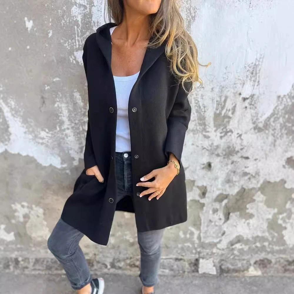 MANDOTOS Hooded Cardigan Single-Breasted Loose Red Jacket