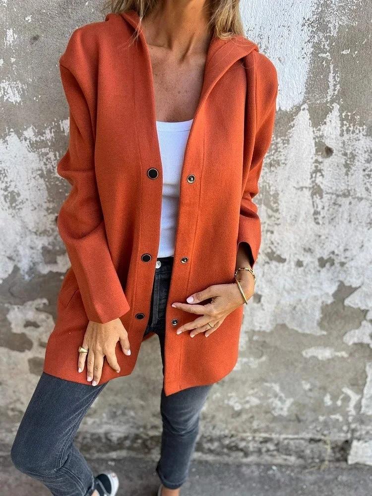 MANDOTOS Hooded Cardigan Single-Breasted Loose Red Jacket