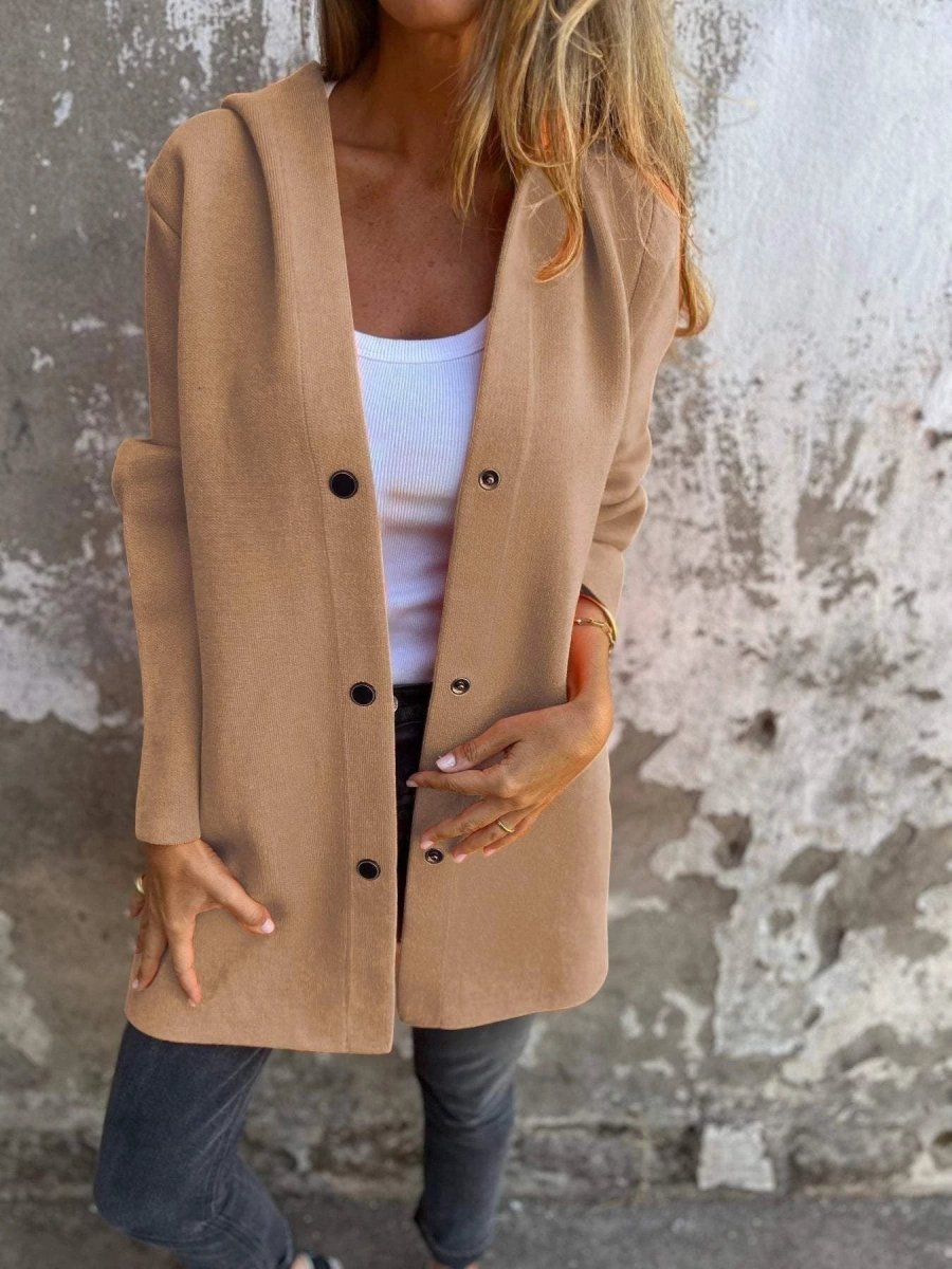 MANDOTOS Hooded Cardigan Single-Breasted Loose Red Jacket