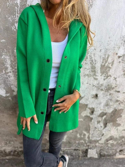 MANDOTOS Hooded Cardigan Single-Breasted Loose Red Jacket
