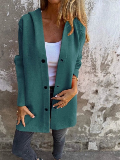 MANDOTOS Hooded Cardigan Single-Breasted Loose Red Jacket