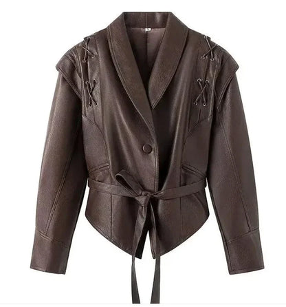 MANDOTOS Casual Long Sleeve Polyester Coat in Classic Brown with Loose Fit For Women Outerwear