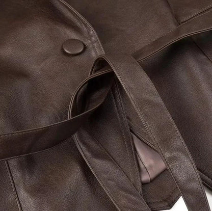 MANDOTOS Casual Long Sleeve Polyester Coat in Classic Brown with Loose Fit For Women Outerwear