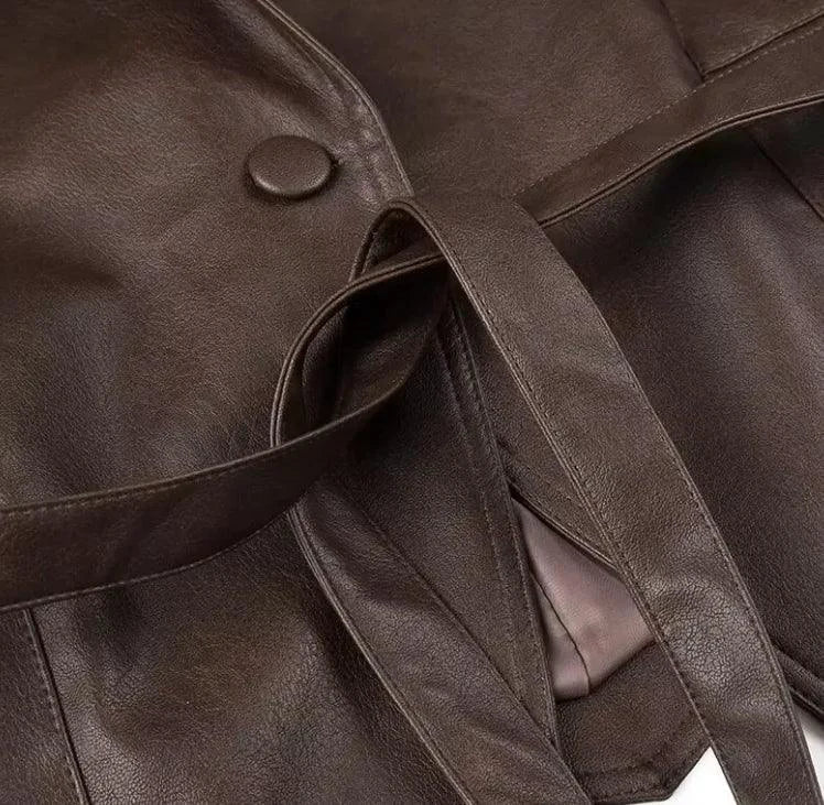MANDOTOS Casual Long Sleeve Polyester Coat in Classic Brown with Loose Fit For Women Outerwear