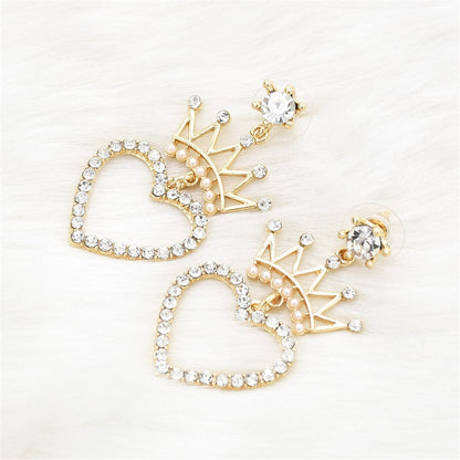 Pearl & Cubic Zirconia Goldtone Crown Heart Drop Earrings