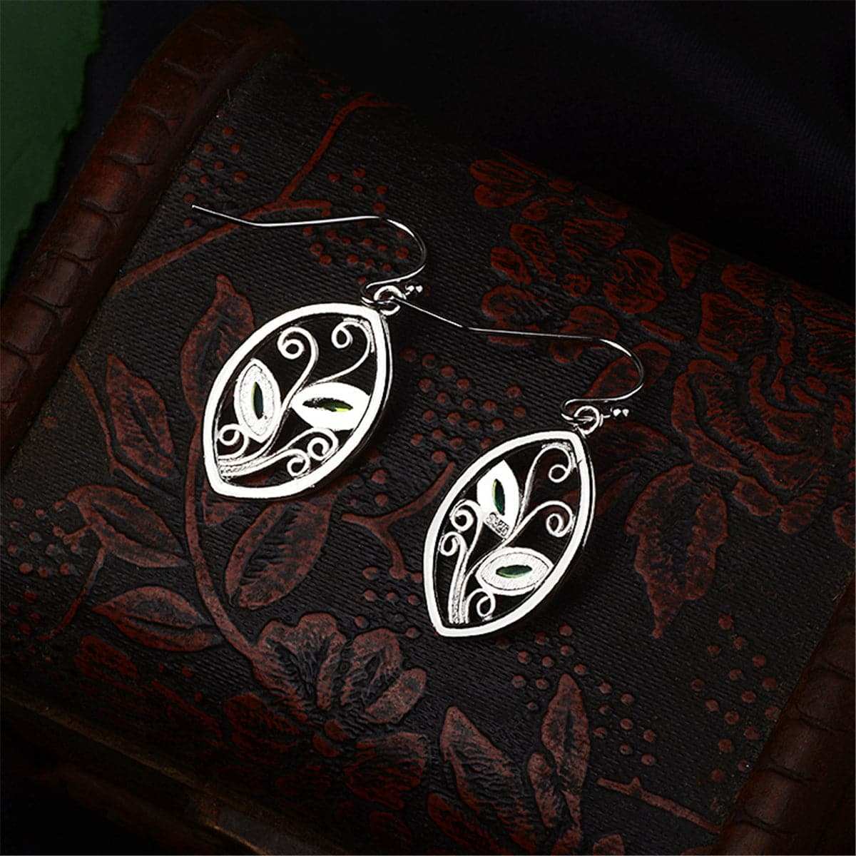 Moonstone & Silvertone Botany Dangle Earrings