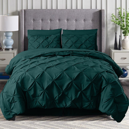 Elegant Comfort 8-Piece Pintuck Pinch Pleated Comforter Set - Includes 4-Piece Sheet Set with Double Sided Storage Pockets