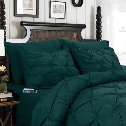 Elegant Comfort 8-Piece Pintuck Pinch Pleated Comforter Set - Includes 4-Piece Sheet Set with Double Sided Storage Pockets