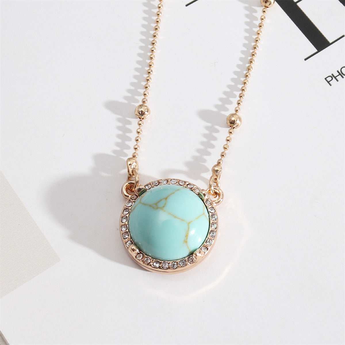 Turquoise & Cubic Zirconia Goldtone Pendant Necklace-1