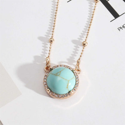 Turquoise & Cubic Zirconia Goldtone Pendant Necklace-1