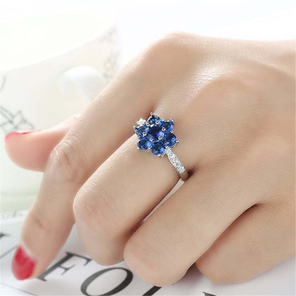 Navy Crystal & Cubic Zirconia Flower Ring-4