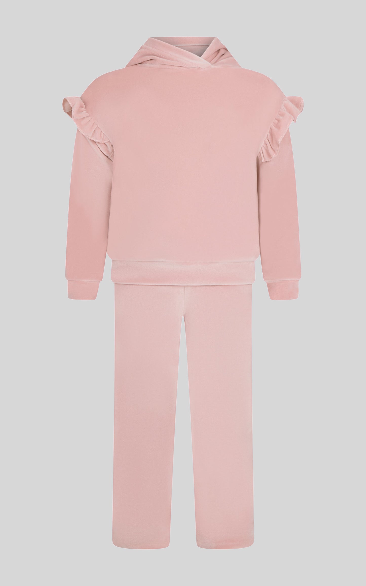 2 PC Little Girls Velour Lili Pullover Hoodie w Ruffle Detail + Little Girls Velour Flare