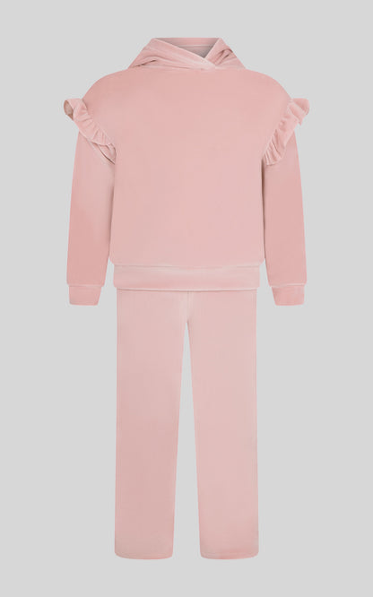 2 PC Little Girls Velour Lili Pullover Hoodie w Ruffle Detail + Little Girls Velour Flare