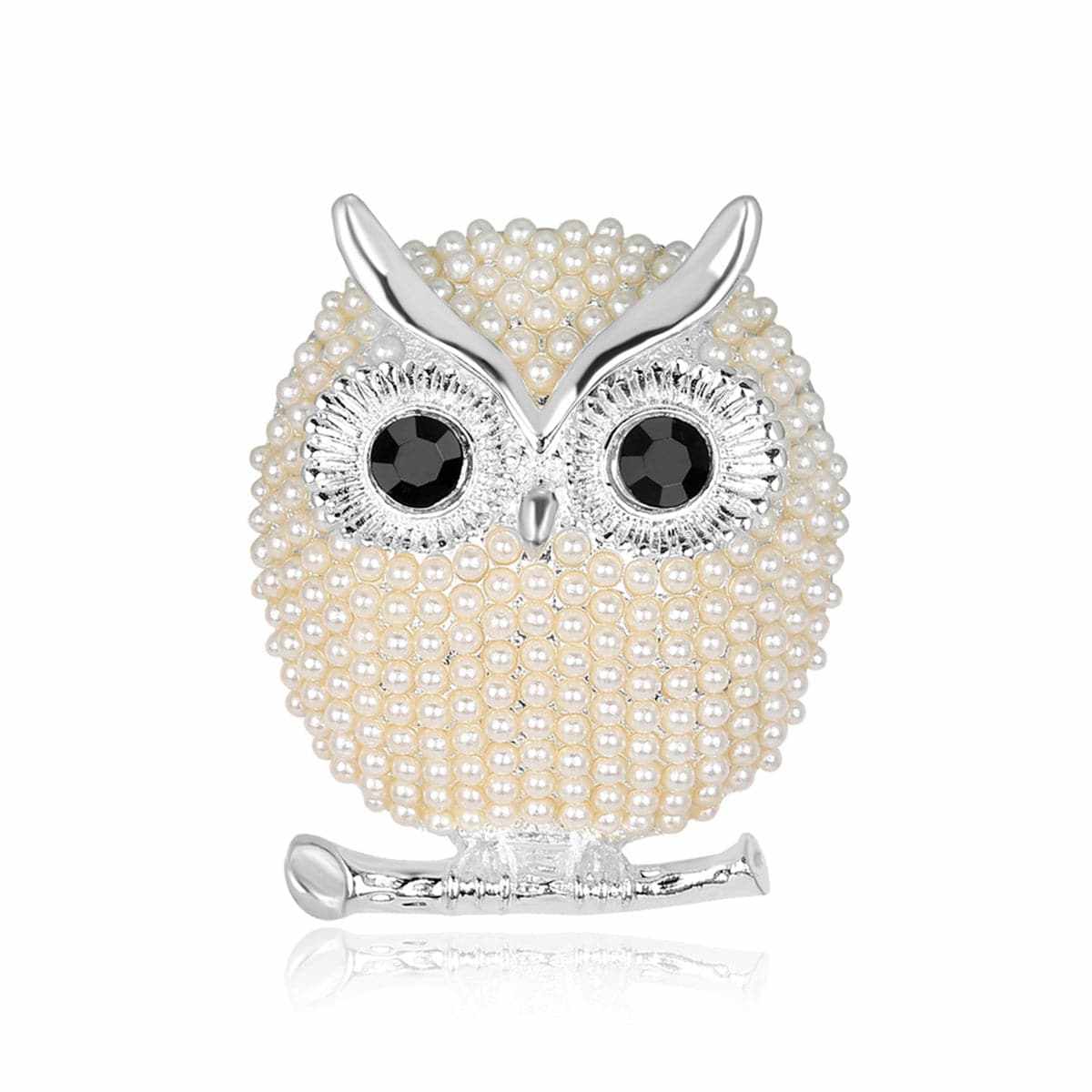 Cubic Zirconia & Silvertone Owl Brooch