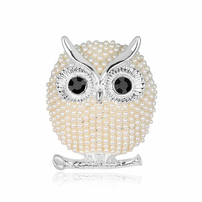 Cubic Zirconia & Silvertone Owl Brooch