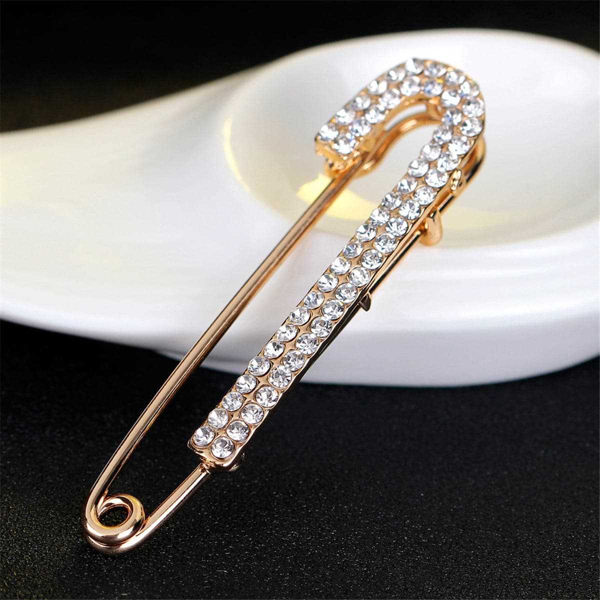 Cubic Zirconia & Goldtone Pin Brooch-1