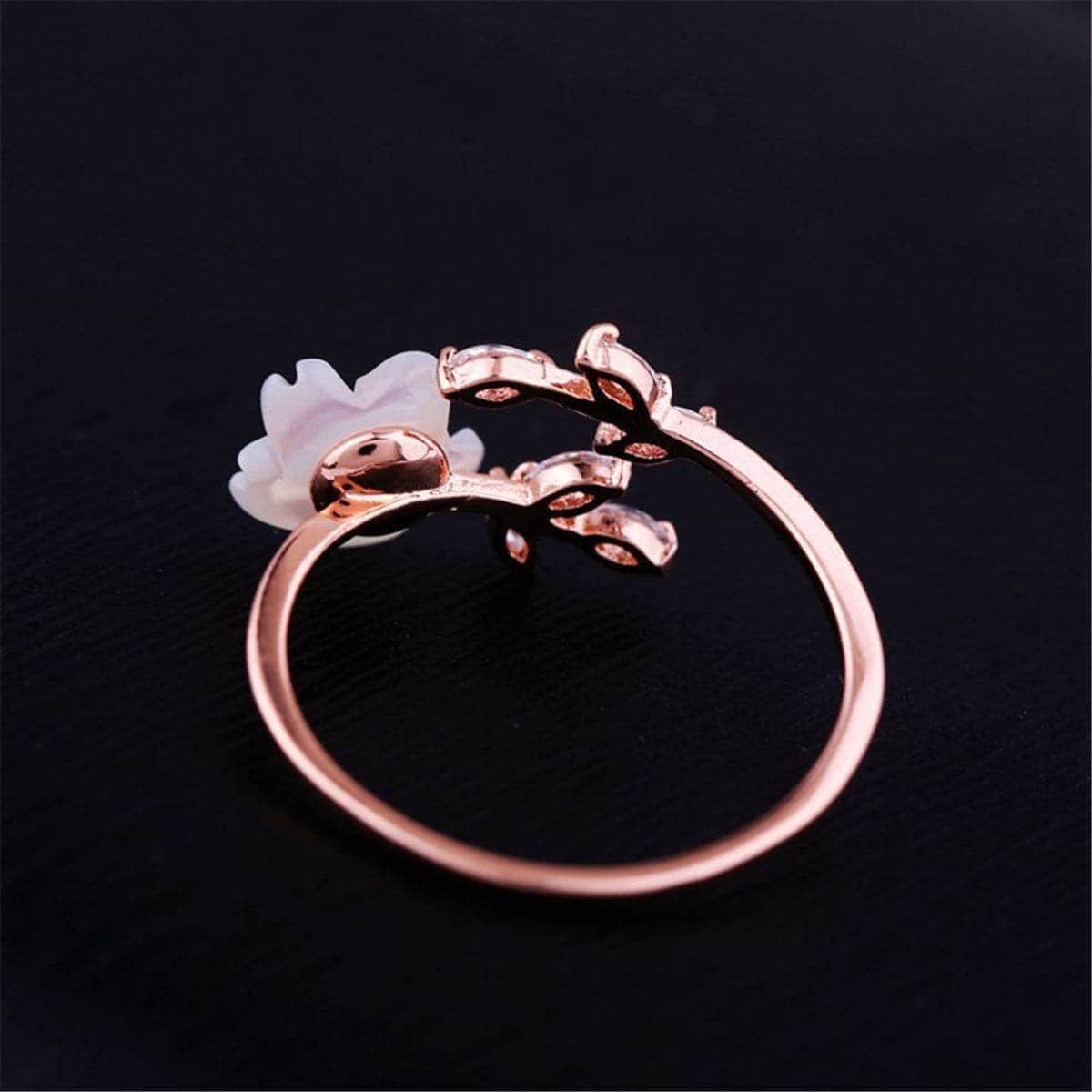 Crystal & Rose Goldtone Floral Bypass Ring