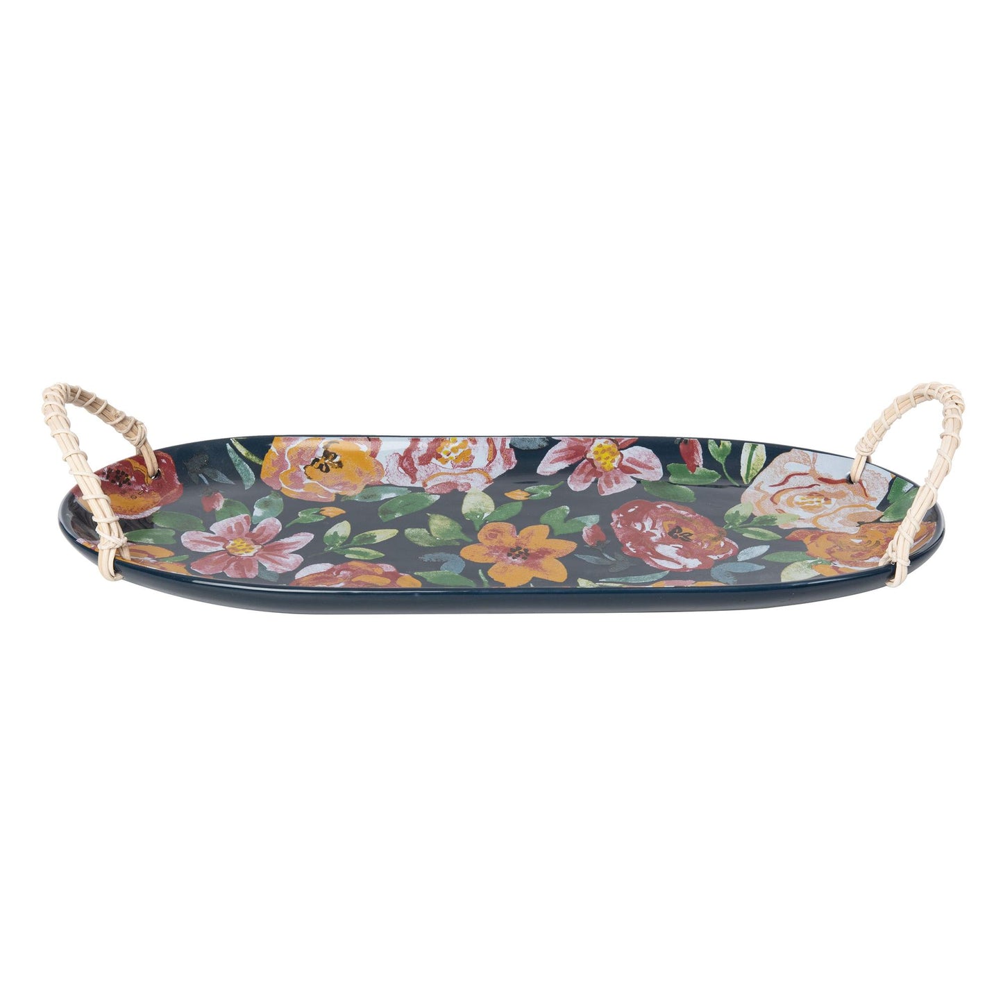 16.75 in Ceramic Serving Tray with Wicker Handles Spring Decorative Dolomite Tray and Platter